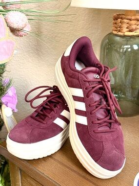 adidas Women's Burgundy Suede Platform Sneakers with White Stripes